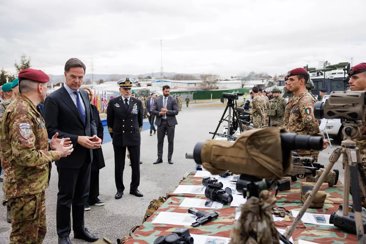 NATO Secretary General Mark Rutte and NATO Deputy Secretary General Radmila Shekerinska visit a static display and engage with KFOR and NALT personnel