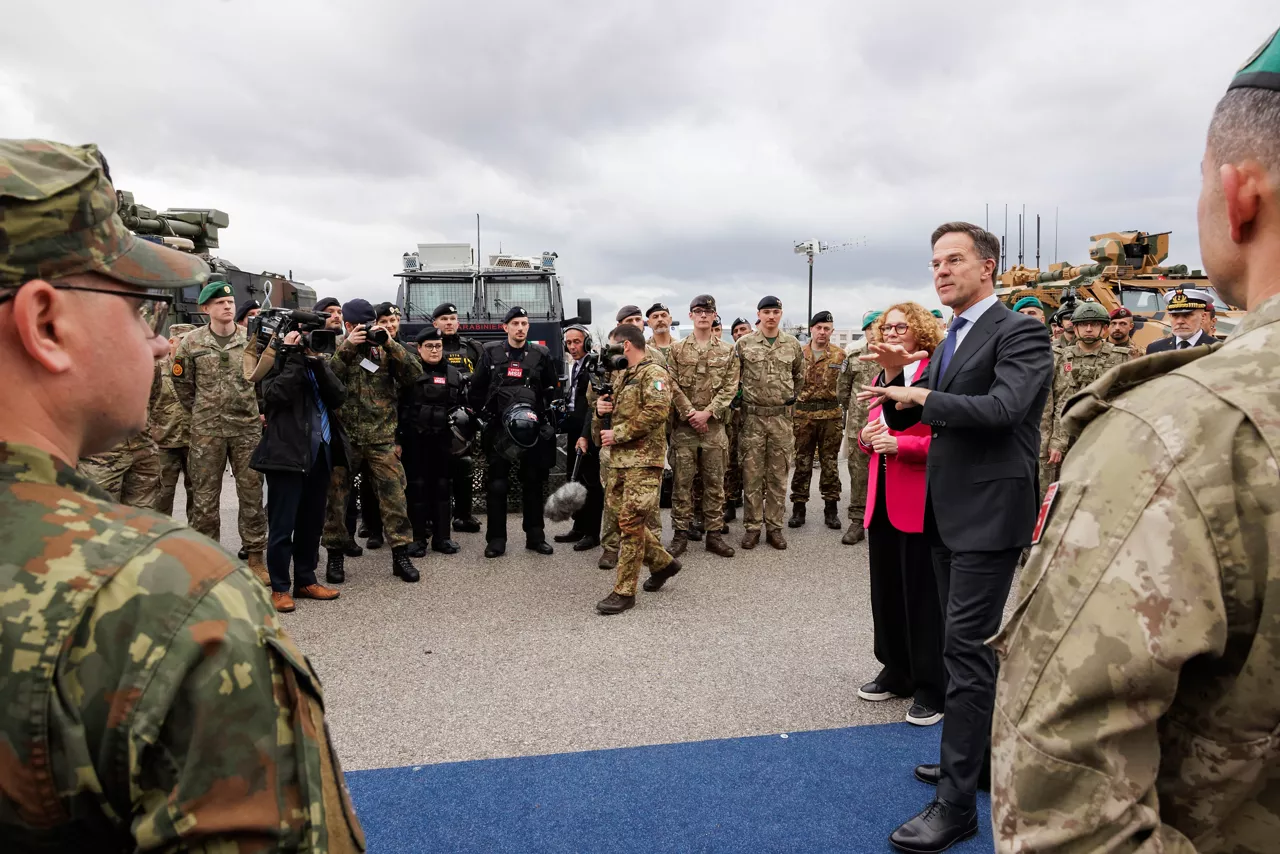 NATO Secretary General Mark Rutte and NATO Deputy Secretary General Radmila Shekerinska visit a static display and engage with KFOR and NALT personnel