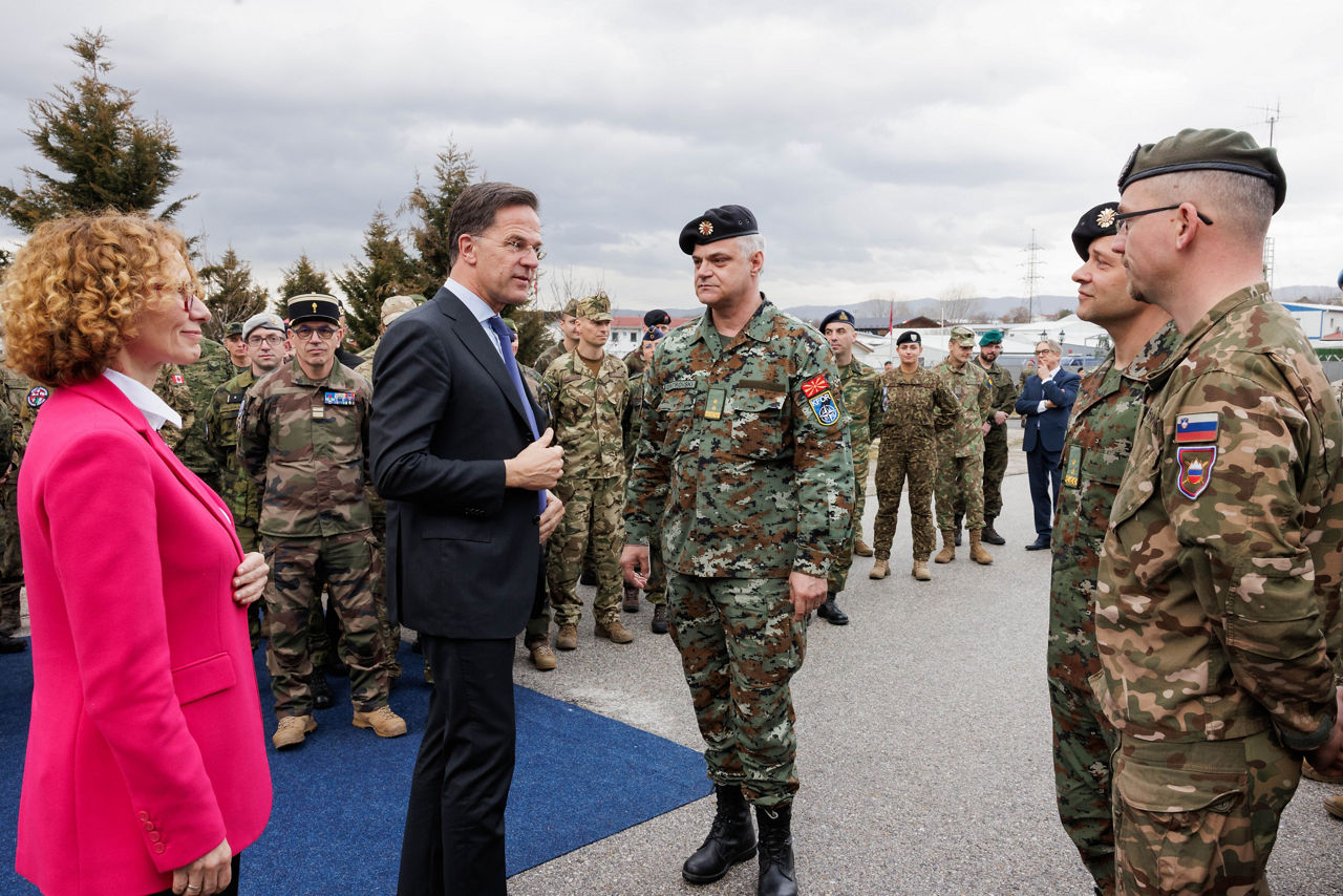 NATO Secretary General Mark Rutte and NATO Deputy Secretary General Radmila Shekerinska visit a static display and engage with KFOR and NALT personnel