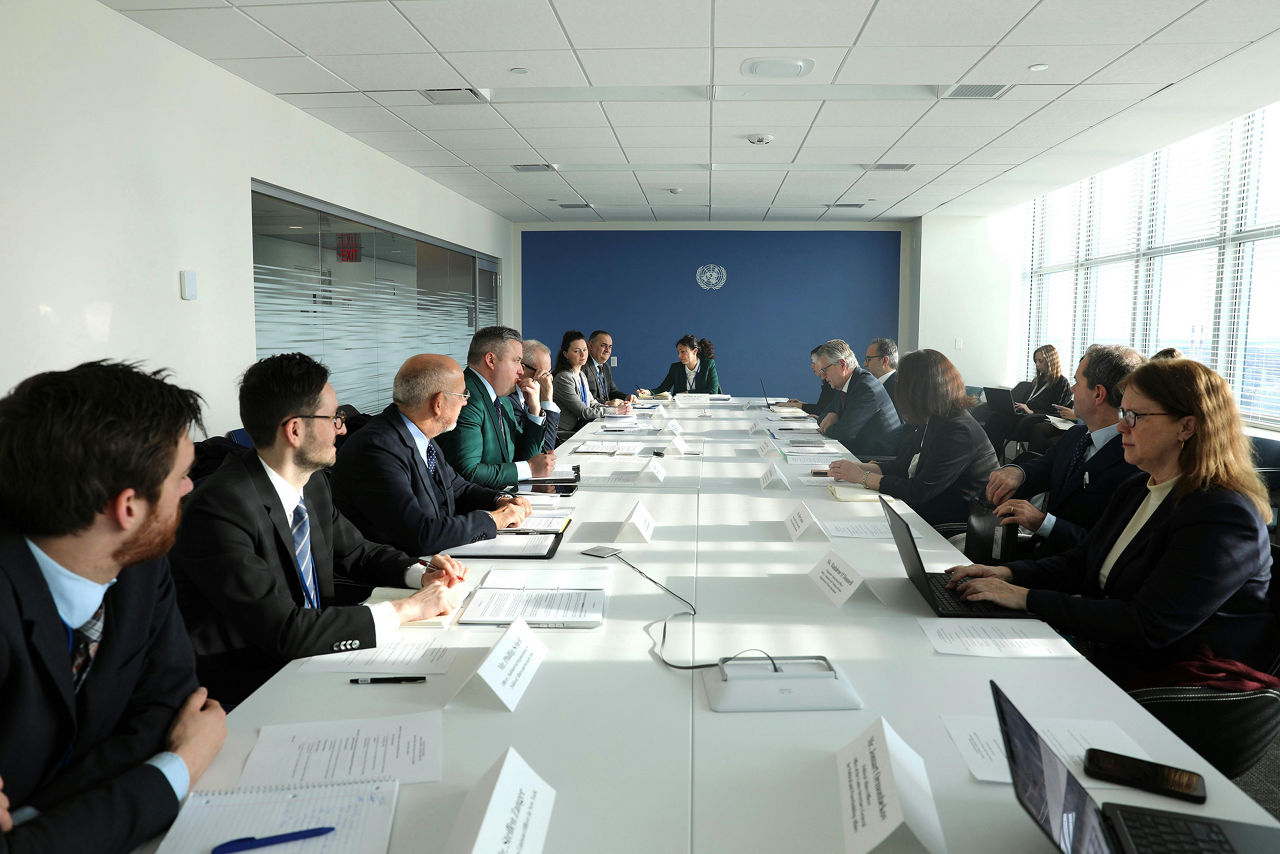 NATO Assistant Secretary General Boris Ruge and UN Under-Secretaries-General Rosemary DiCarlo (Political and Peacebuilding Affairs) and Jean-Pierre Lacroix (Peace Operations) co-chaired the annual UN-NATO staff talks, held in New York on 12 March 2025. Photo credit: UN DPPA/Kyung Ae Lim
