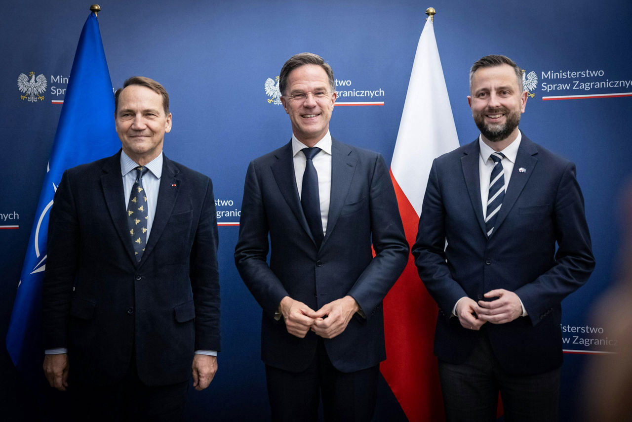 NATO Secretary General Mark Rutte meets with Poland's Minister of Foreign Affairs, Radosław Sikorski and Minister of Defence, Władysław Kosiniak-Kamysz