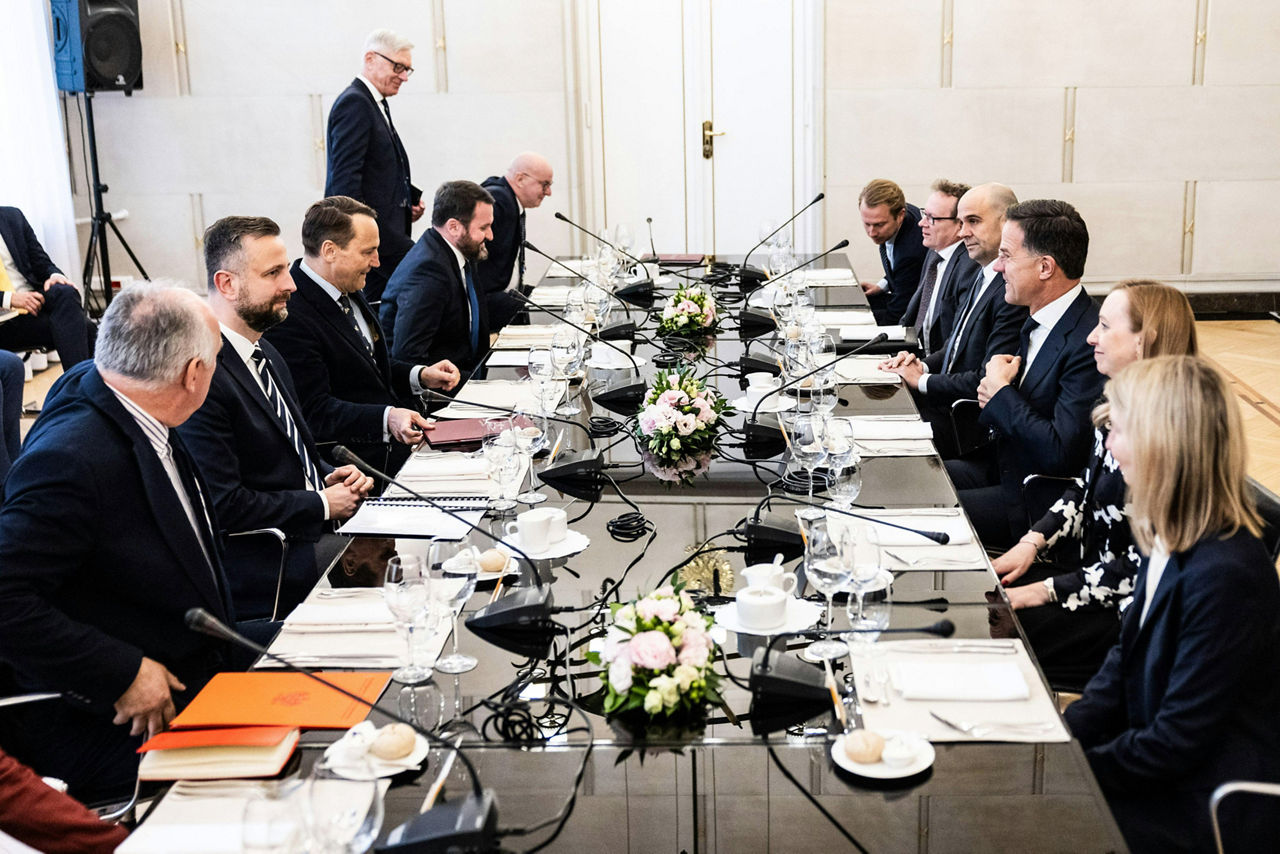 NATO Secretary General Mark Rutte meets with Poland's Minister of Foreign Affairs, Radosław Sikorski and Minister of Defence, Władysław Kosiniak-Kamysz