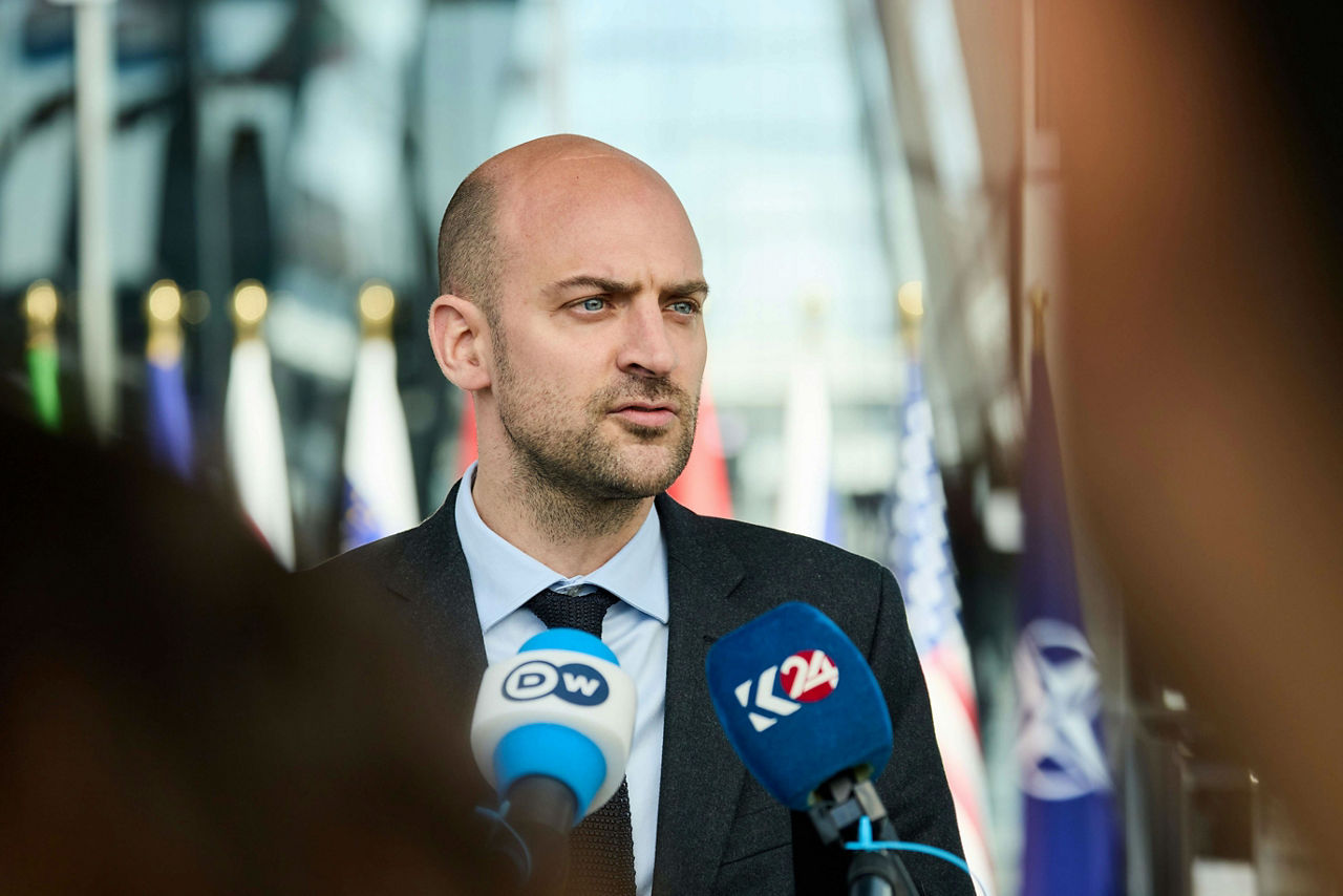 Minister for Europe and Foreign Affairs of France, Jean-Noël Barrot, arrives at the NATO Ministerial Meeting