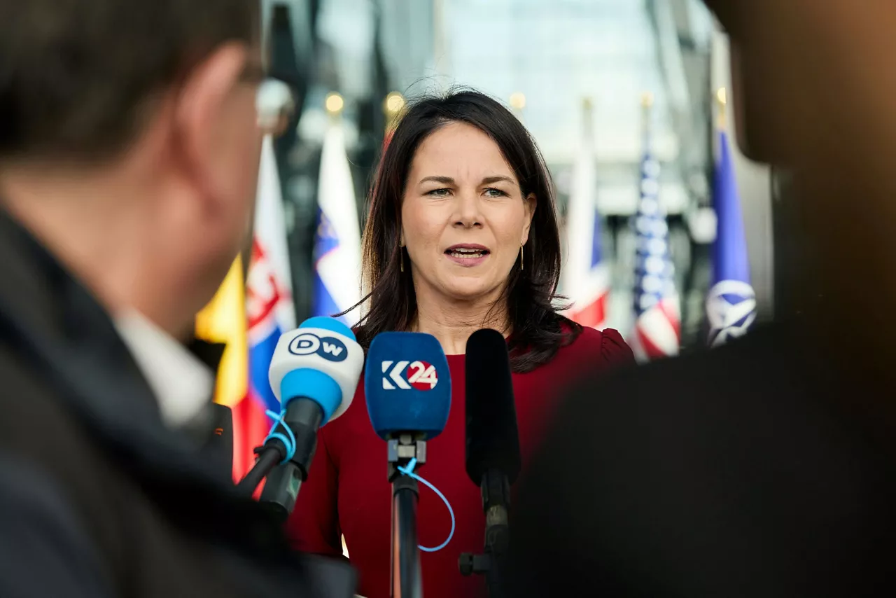 Minister of Foreign Affairs of Germany, Annalena Baerbock, arrives at the NATO Foreign Ministerial