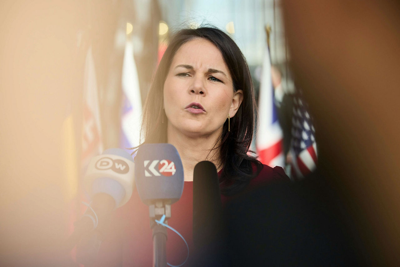 Minister of Foreign Affairs of Germany, Annalena Baerbock, arrives at the NATO Foreign Ministerial