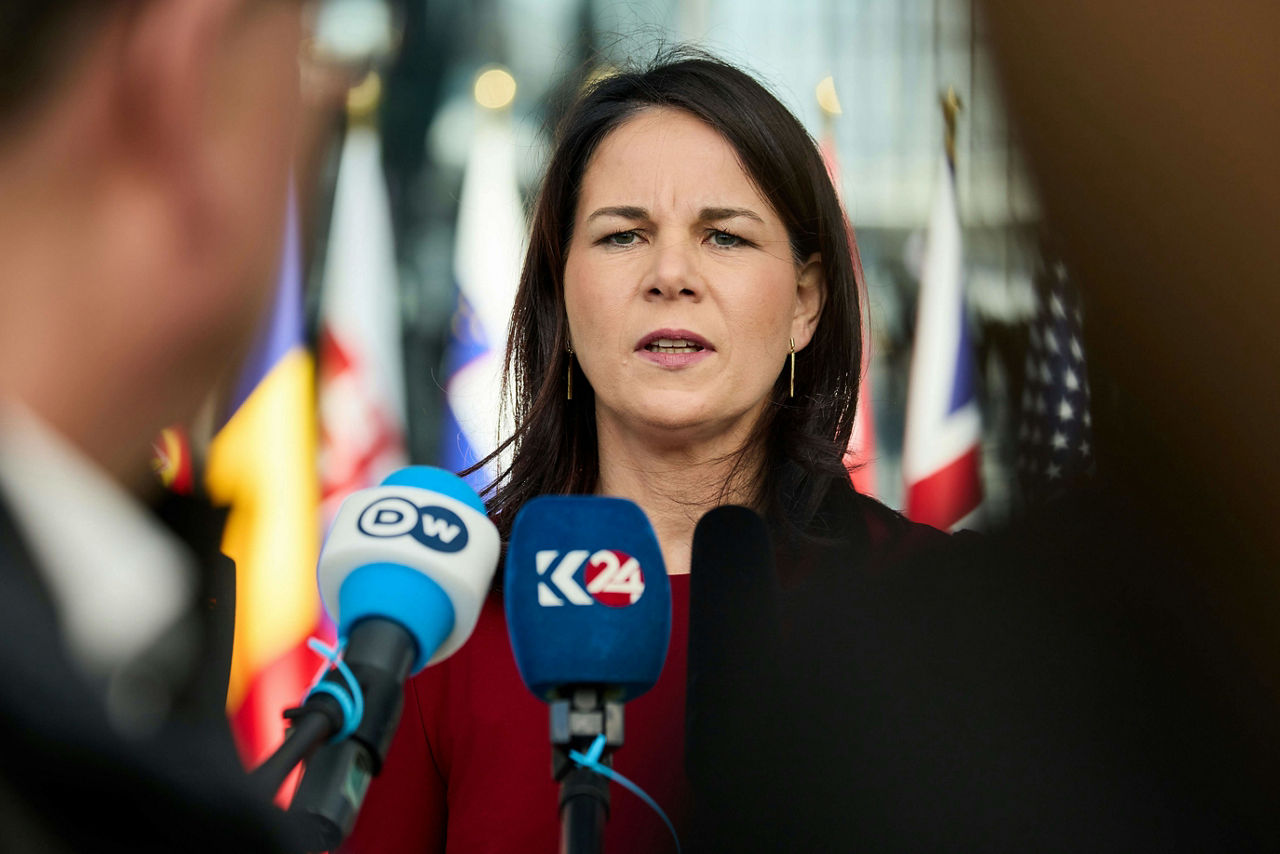 Minister of Foreign Affairs of Germany, Annalena Baerbock, arrives at the NATO Foreign Ministerial