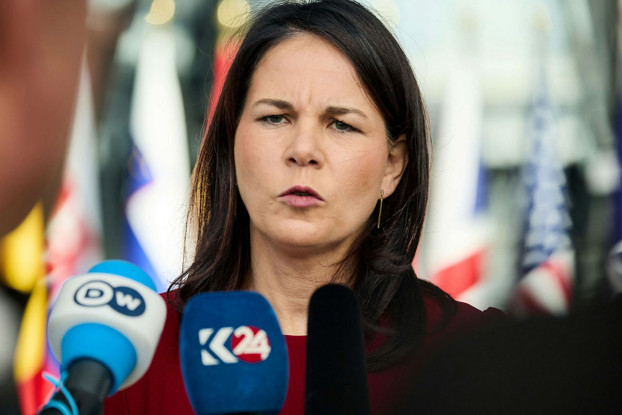 Minister of Foreign Affairs of Germany, Annalena Baerbock, arrives at the NATO Foreign Ministerial
