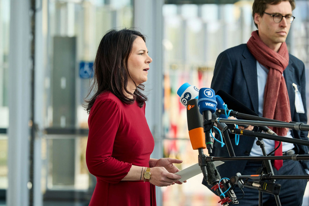 Minister of Foreign Affairs of Germany, Annalena Baerbock, arrives at the NATO Foreign Ministerial