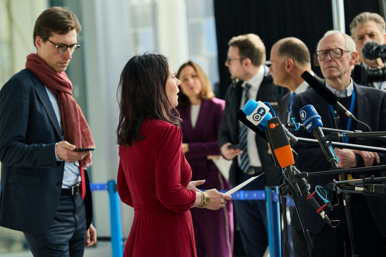Minister of Foreign Affairs of Germany, Annalena Baerbock, arrives at the NATO Foreign Ministerial