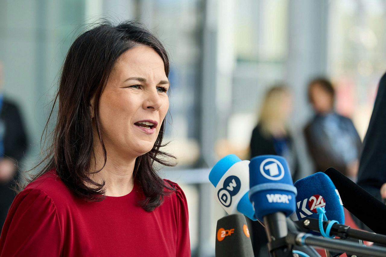 Minister of Foreign Affairs of Germany, Annalena Baerbock, arrives at the NATO Foreign Ministerial