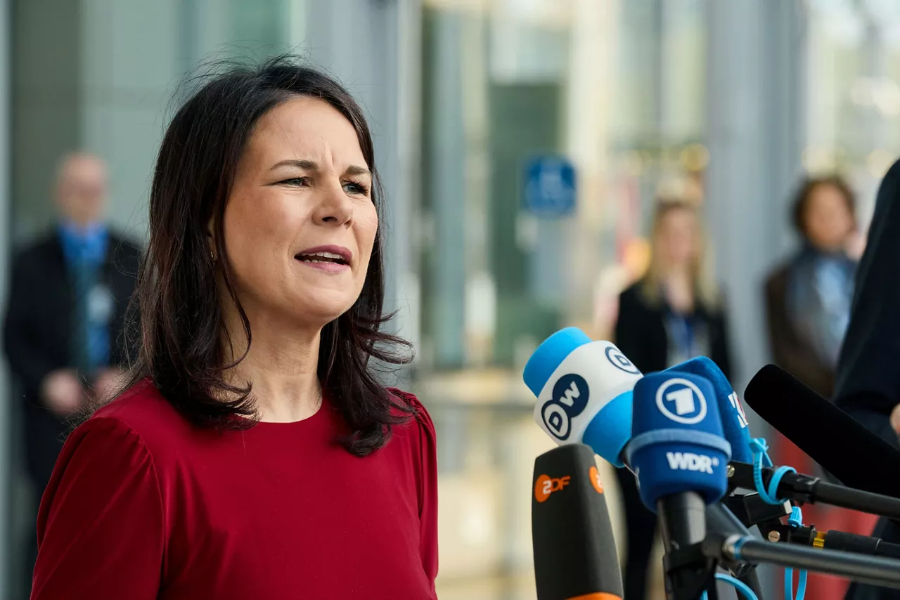 Minister of Foreign Affairs of Germany, Annalena Baerbock, arrives at the NATO Foreign Ministerial