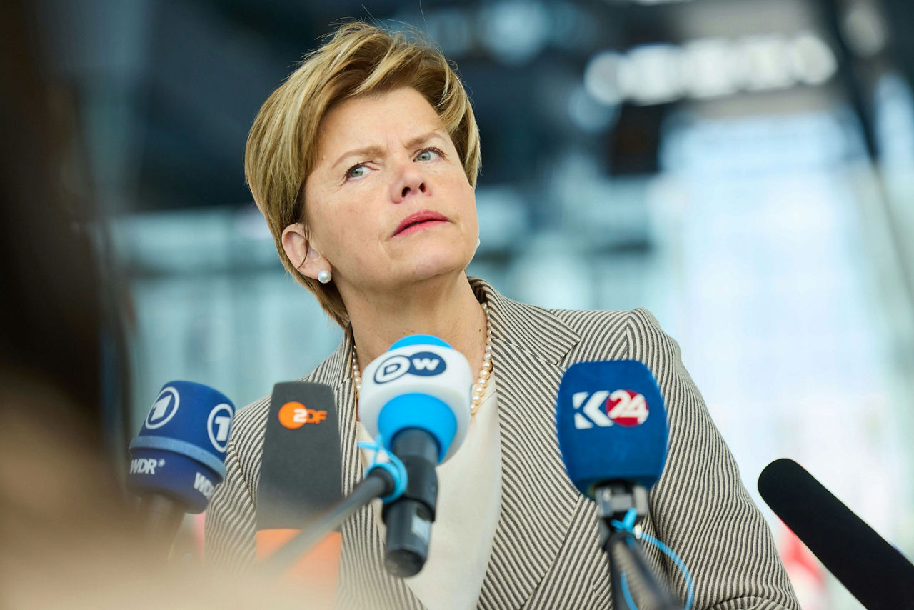 Minister of Foreign Affairs of Latvia, Baiba Braže, arrives at the NATO Foreign Ministerial