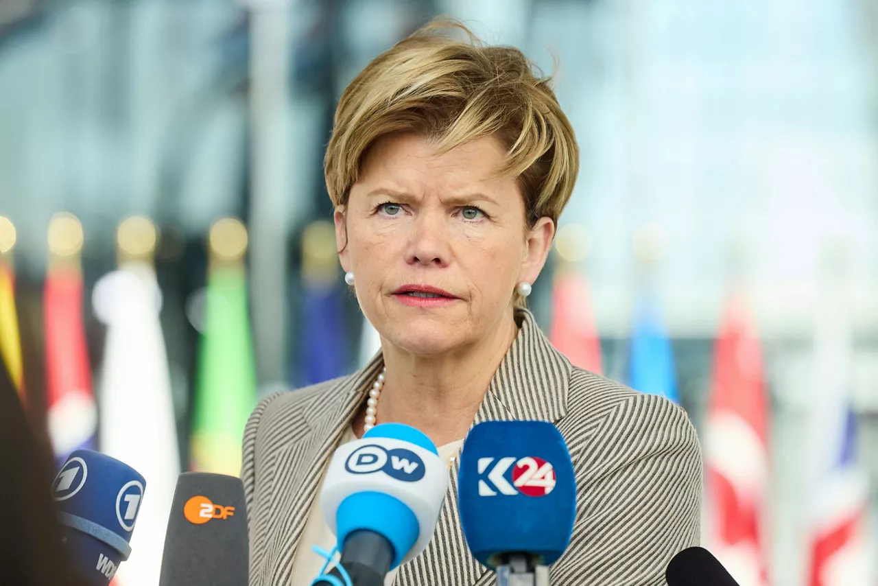 Minister of Foreign Affairs of Latvia, Baiba Braže, arrives at the NATO Foreign Ministerial