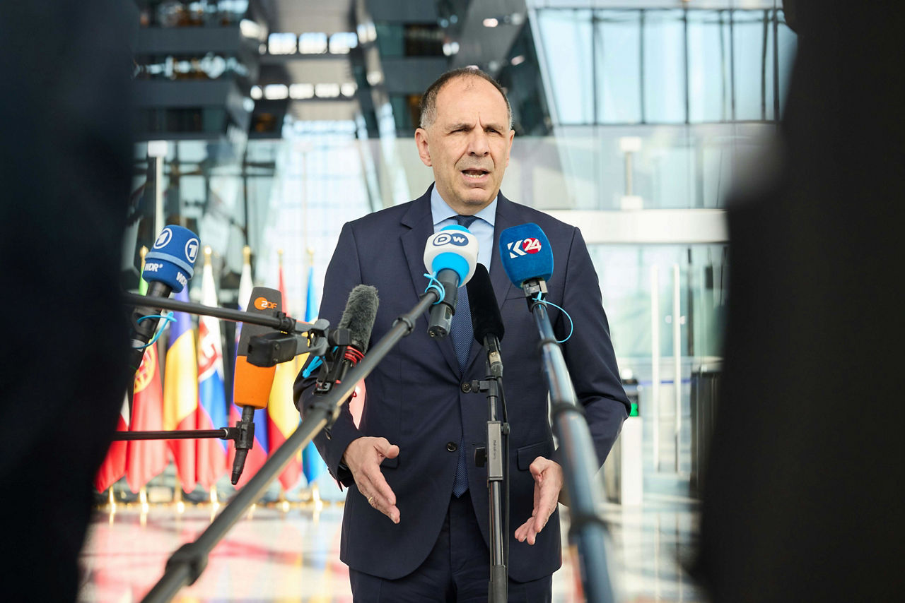 Minister of Foreign Affairs of Greece, Giorgos Gerapetritis, arriving at the NATO Foreign Ministerial Meeting
