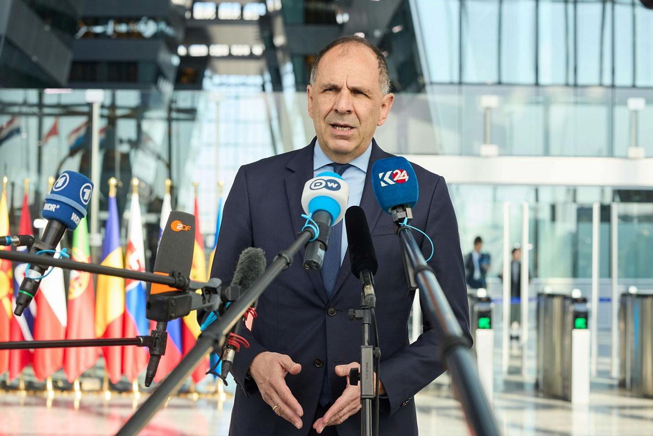 Minister of Foreign Affairs of Greece, Giorgos Gerapetritis, arriving at the NATO Foreign Ministerial Meeting