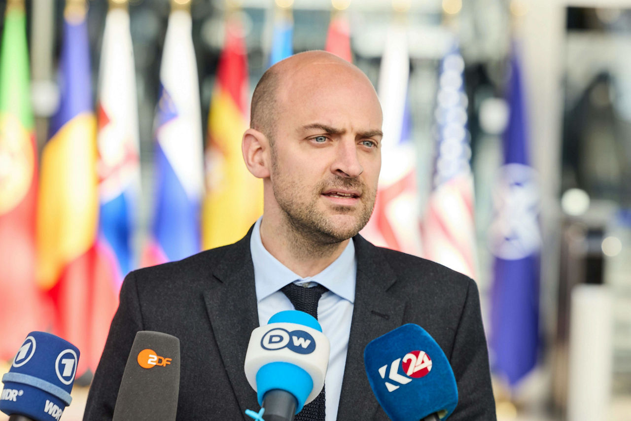 Minister for Europe and Foreign Affairs of France, Jean-Noël Barrot, arrives at the NATO Ministerial Meeting