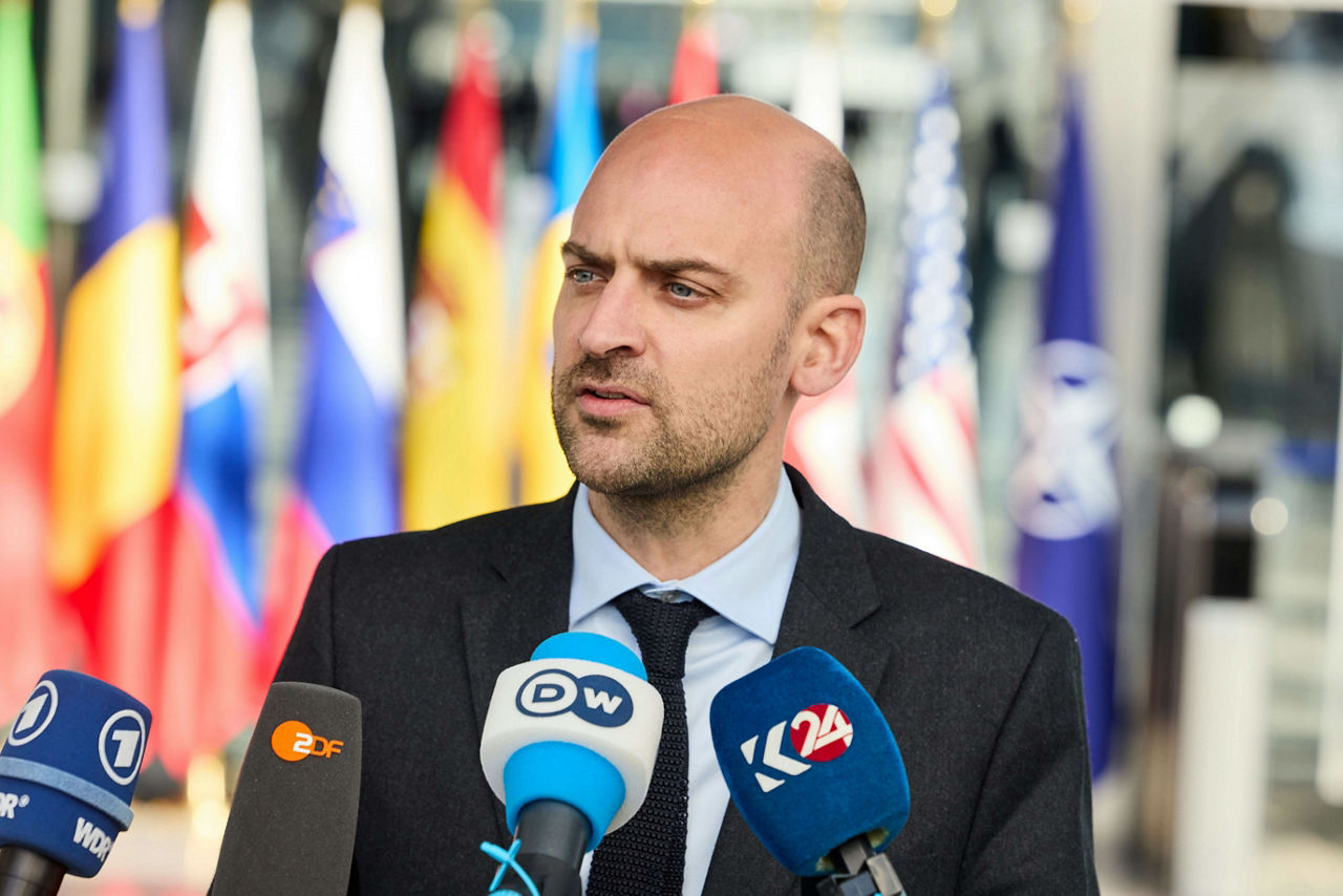Minister for Europe and Foreign Affairs of France, Jean-Noël Barrot, arrives at the NATO Ministerial Meeting