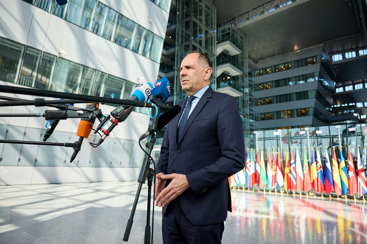 Minister of Foreign Affairs of Greece, Giorgos Gerapetritis, arriving at the NATO Foreign Ministerial Meeting