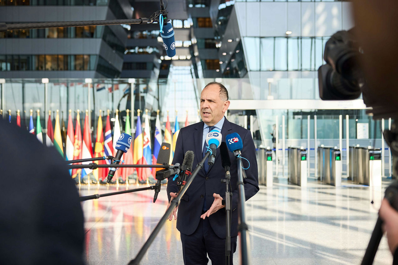 Minister of Foreign Affairs of Greece, Giorgos Gerapetritis, arriving at the NATO Foreign Ministerial Meeting