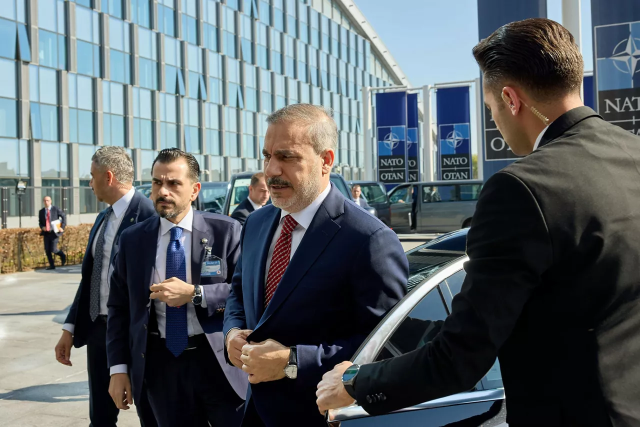 Minister of Foreign Affairs of Türkiye, Hakan Fidan, arriving at the NATO Foreign Ministerial