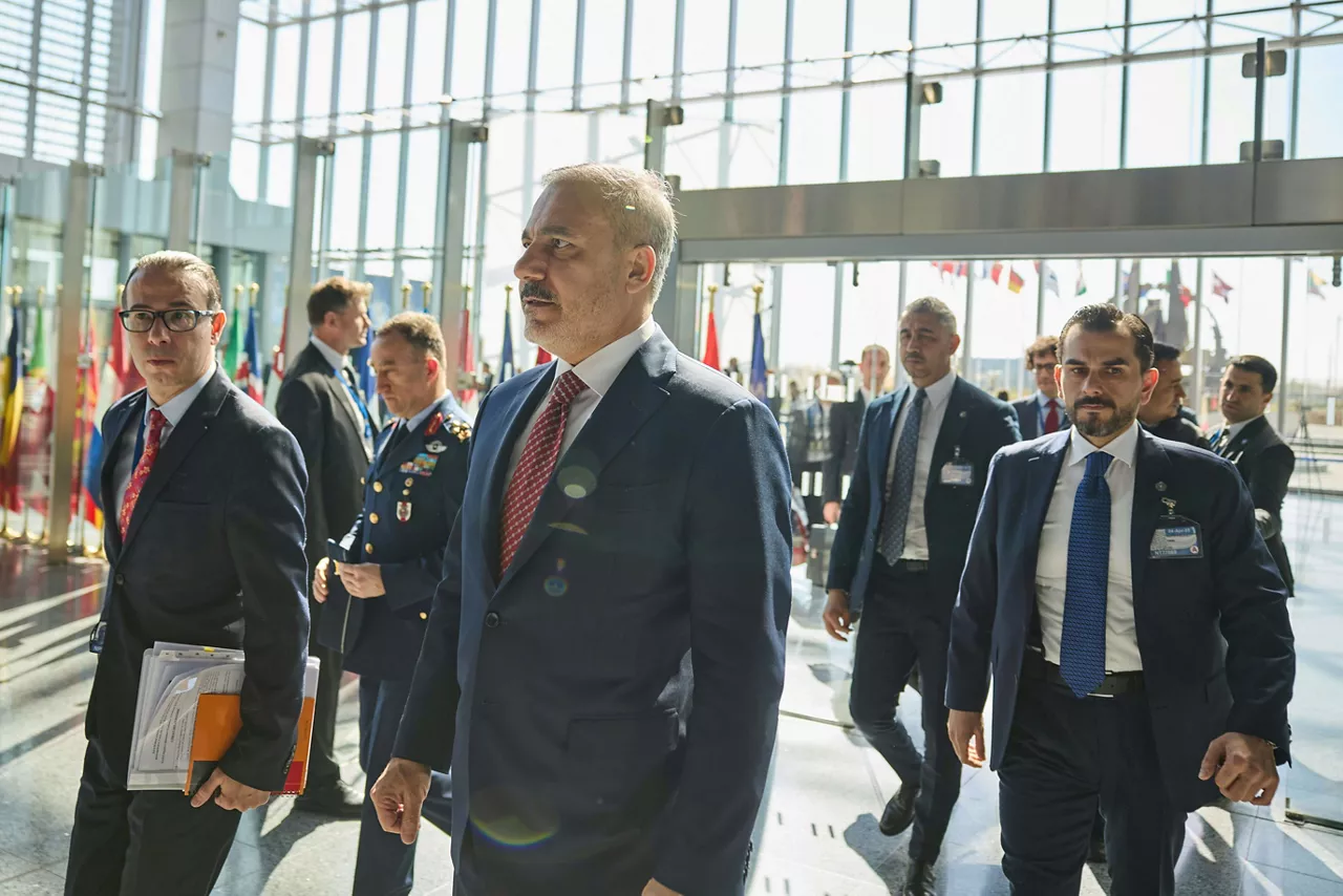 Minister of Foreign Affairs of Türkiye, Hakan Fidan, arriving at the NATO Foreign Ministerial