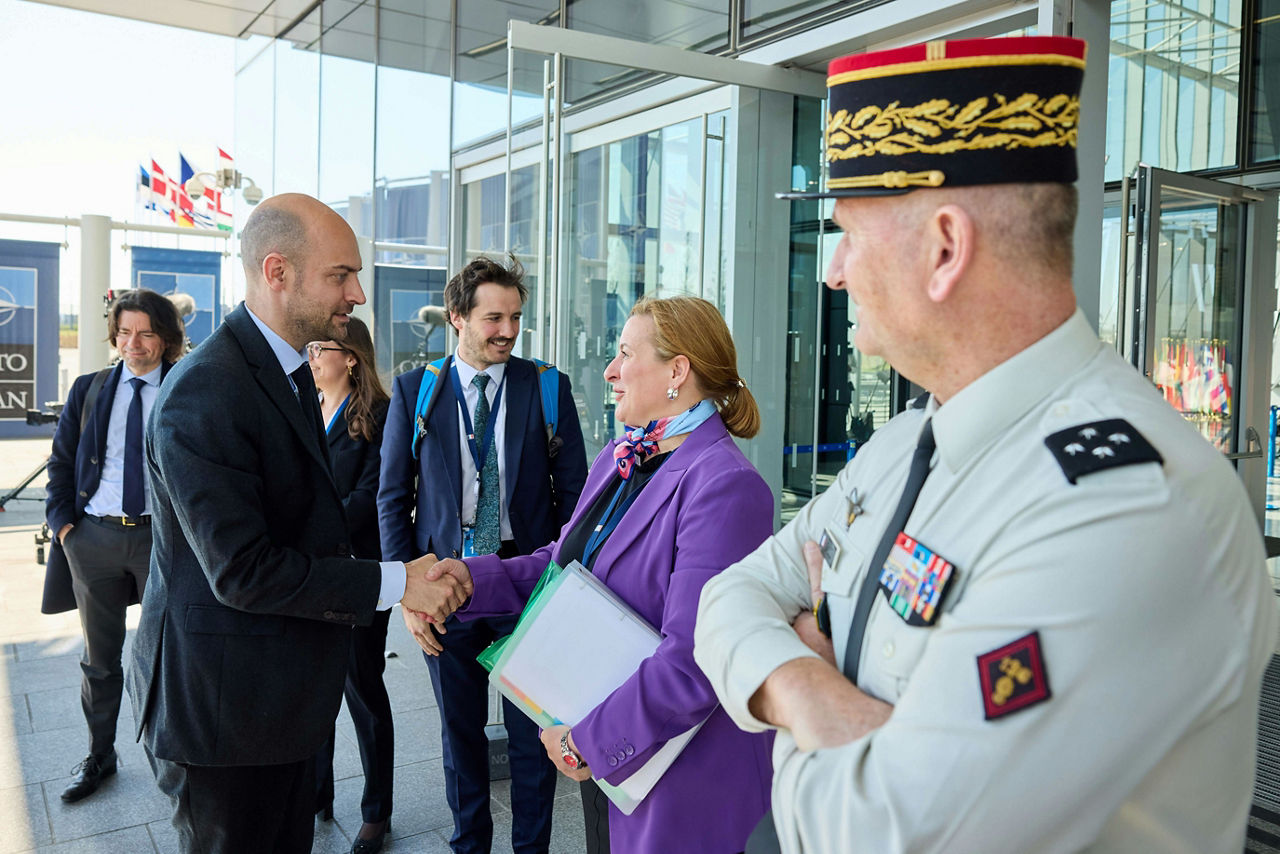 Minister for Europe and Foreign Affairs of France, Jean-Noël Barrot, arrives at the NATO Ministerial Meeting
