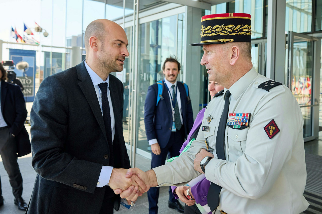 Minister for Europe and Foreign Affairs of France, Jean-Noël Barrot, arrives at the NATO Ministerial Meeting