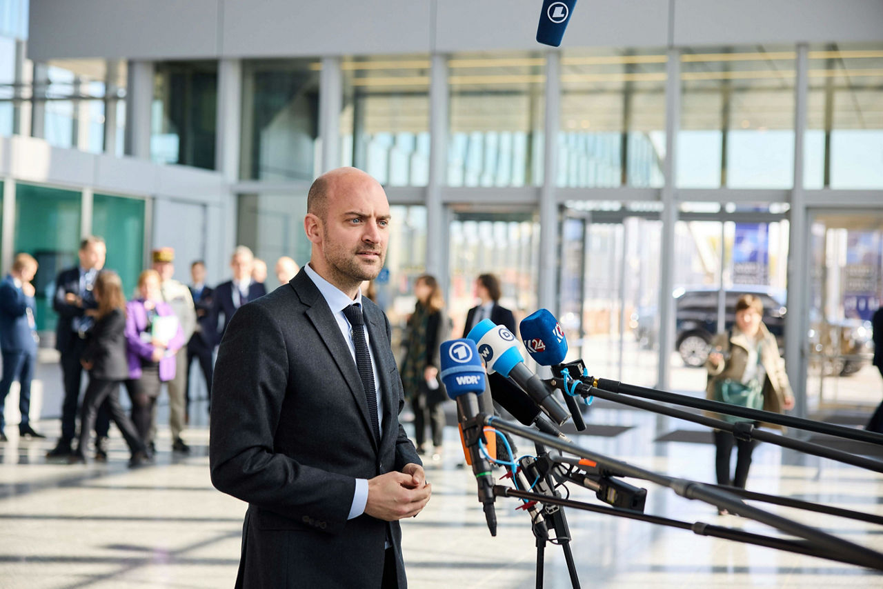Minister for Europe and Foreign Affairs of France, Jean-Noël Barrot, arrives at the NATO Ministerial Meeting