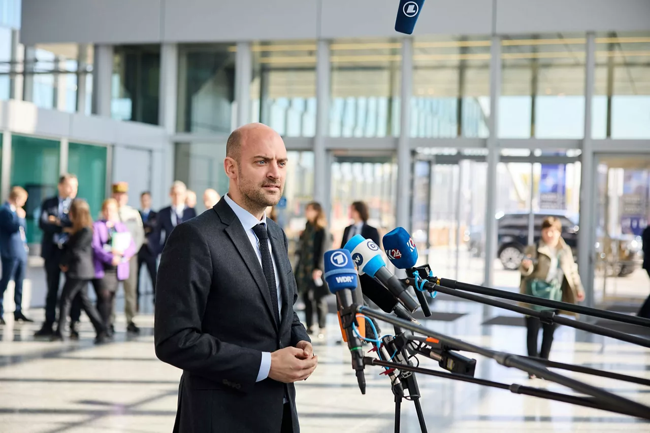 Minister for Europe and Foreign Affairs of France, Jean-Noël Barrot, arrives at the NATO Ministerial Meeting