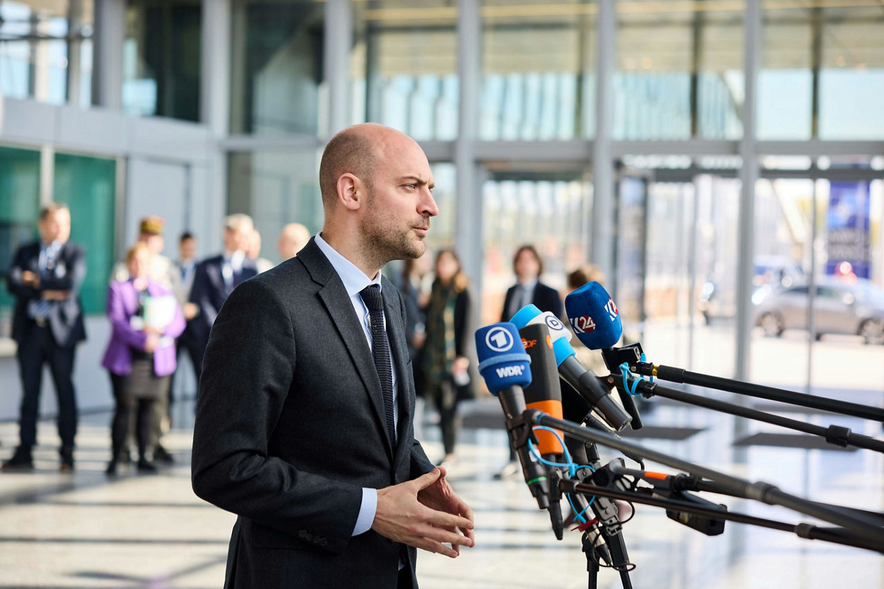 Minister for Europe and Foreign Affairs of France, Jean-Noël Barrot, arrives at the NATO Ministerial Meeting