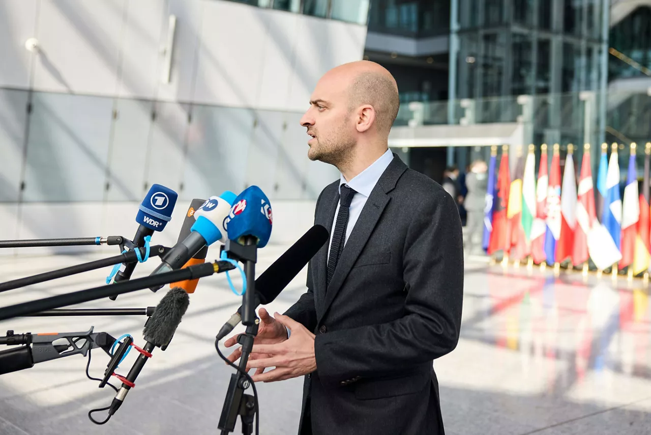 Minister for Europe and Foreign Affairs of France, Jean-Noël Barrot, arrives at the NATO Ministerial Meeting