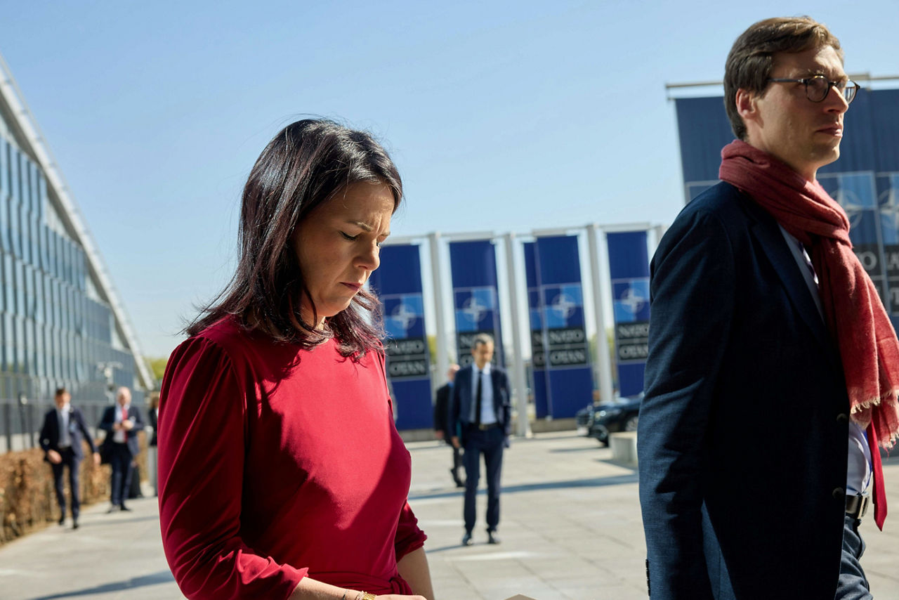 Minister of Foreign Affairs of Germany, Annalena Baerbock, arrives at the NATO Foreign Ministerial