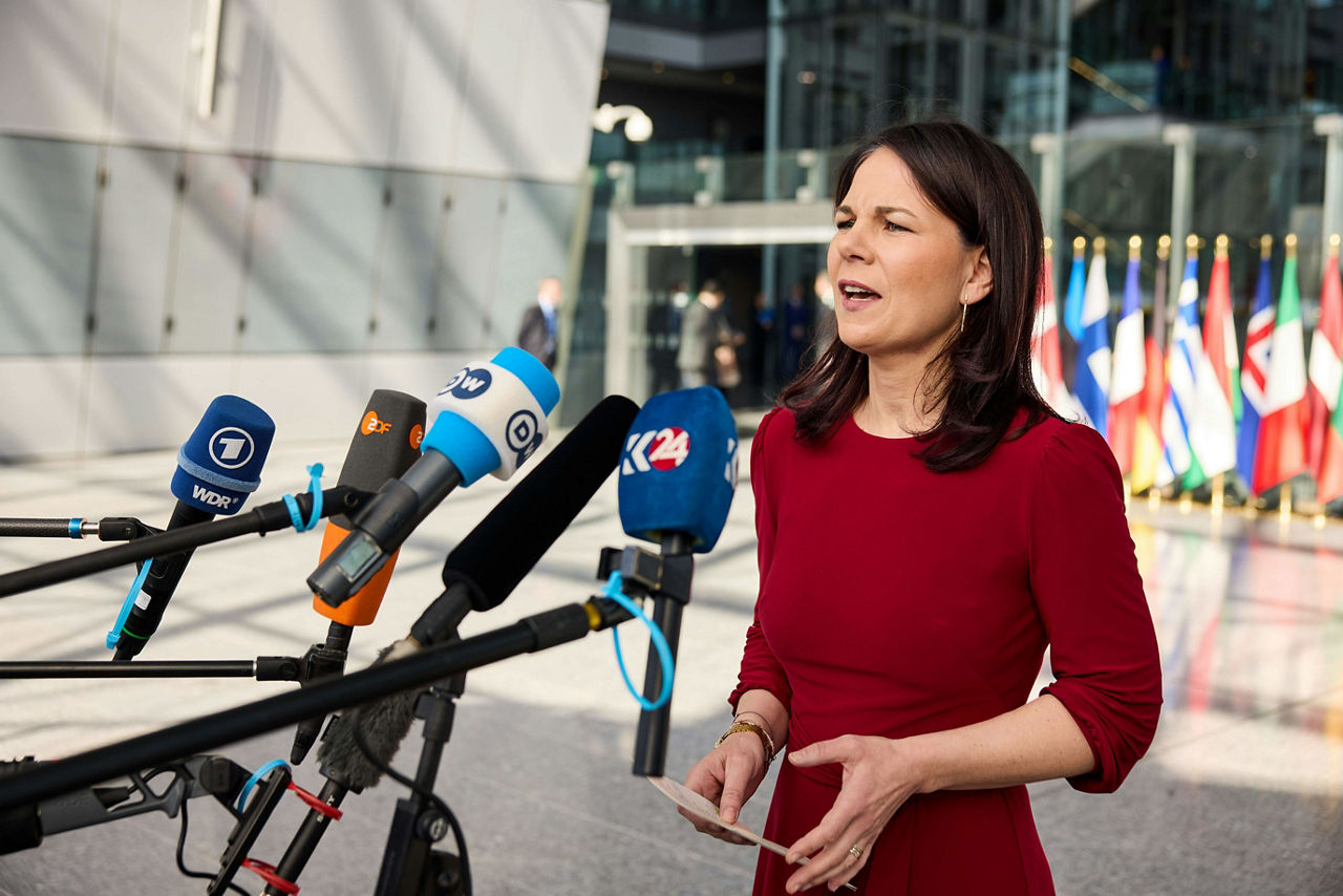 Minister of Foreign Affairs of Germany, Annalena Baerbock, arrives at the NATO Foreign Ministerial