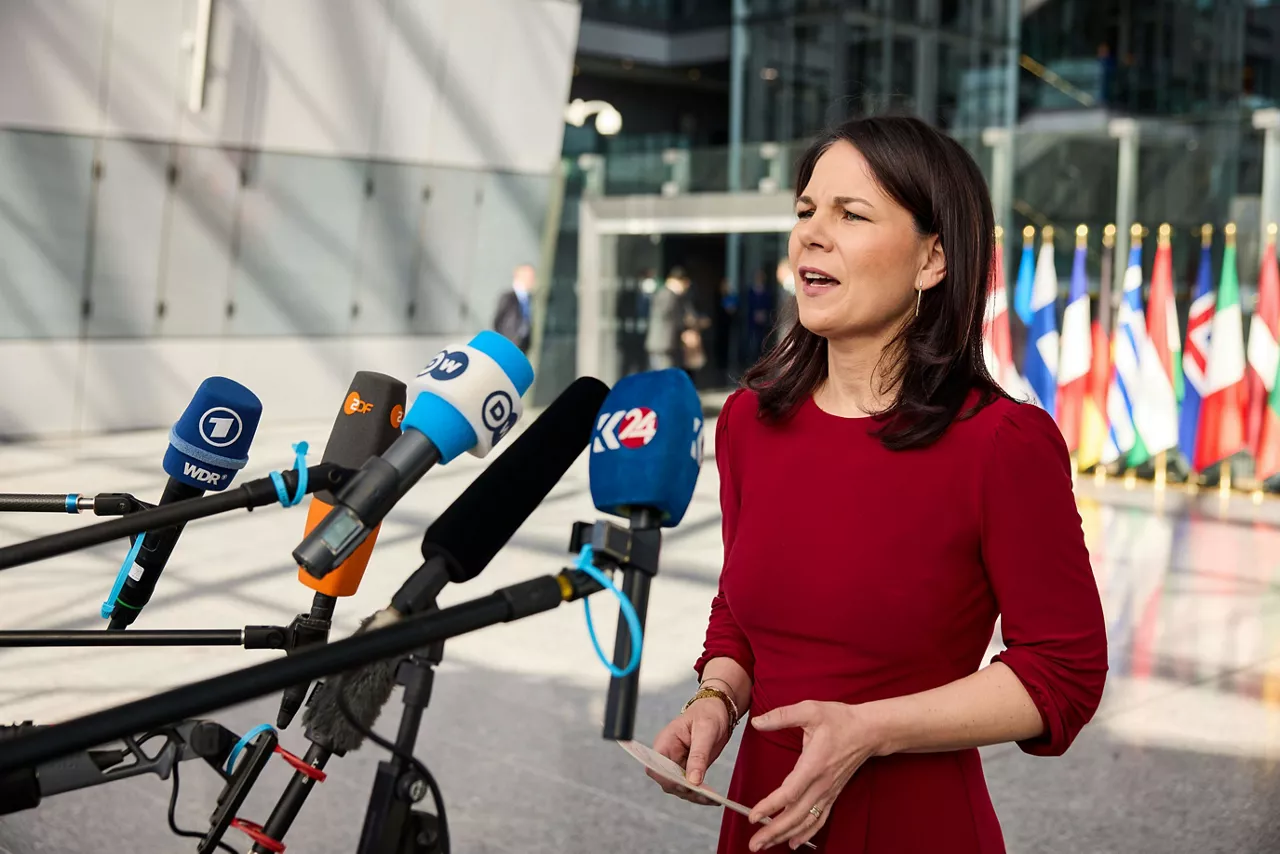 Minister of Foreign Affairs of Germany, Annalena Baerbock, arrives at the NATO Foreign Ministerial