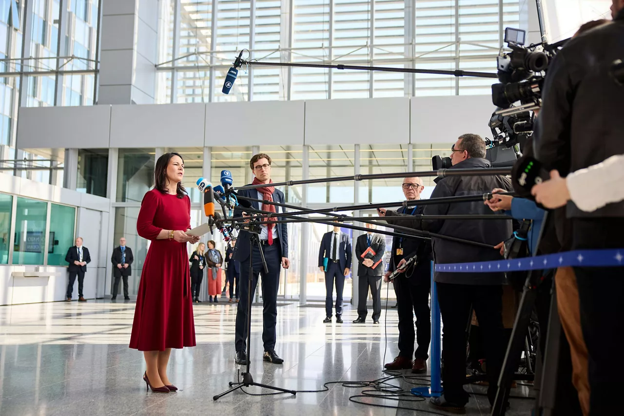 Minister of Foreign Affairs of Germany, Annalena Baerbock, arrives at the NATO Foreign Ministerial