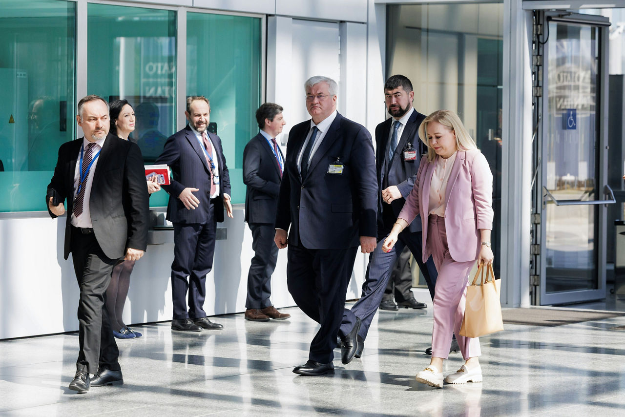Minister of Foreign Affairs of Ukraine, Andrii Sybiha, arriving at the NATO Foreign Ministerial Meeting