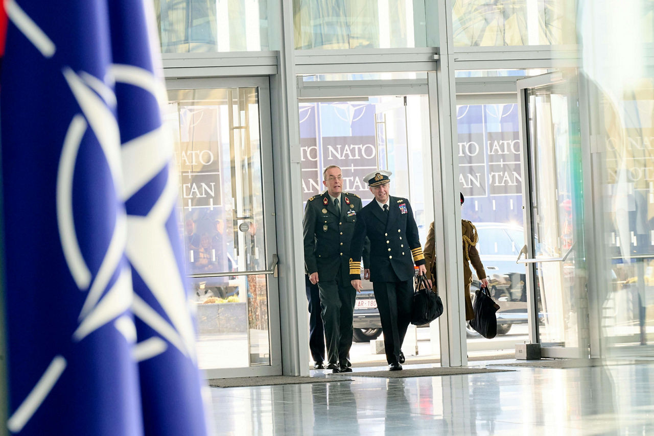 Deputy Supreme Allied Commander Europe, Admiral Sir Keith Blount, arriving at the NATO Foreign Ministerial 