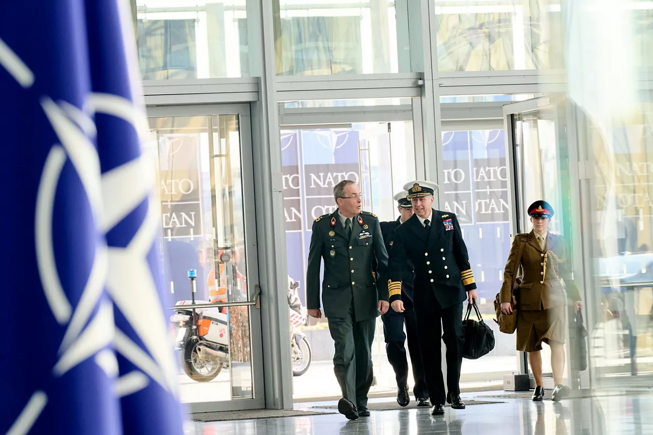 Deputy Supreme Allied Commander Europe, Admiral Sir Keith Blount, arriving at the NATO Foreign Ministerial 