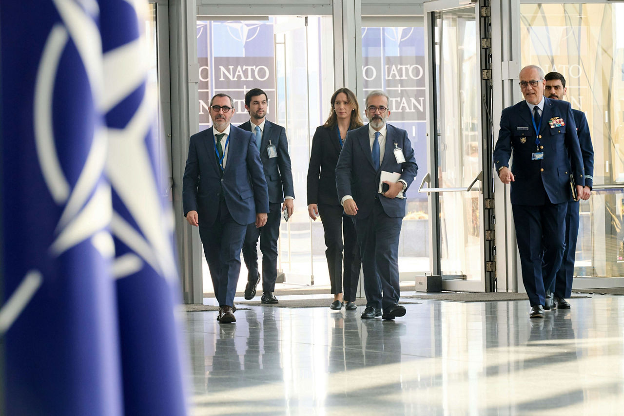 Minister of Foreign Affairs of Portugal, Paulo Rangel, arriving at the NATO Foreign Ministerial