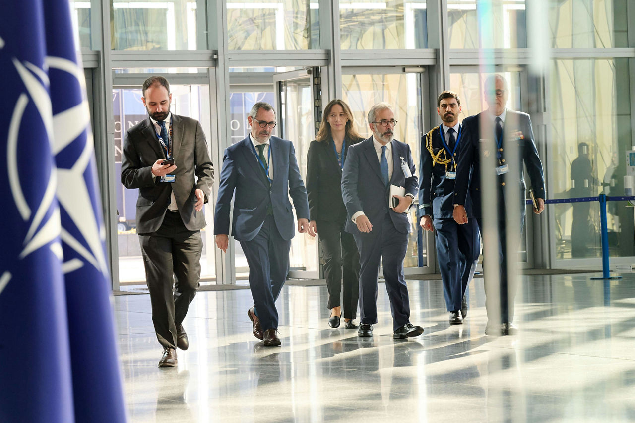 Minister of Foreign Affairs of Portugal, Paulo Rangel, arriving at the NATO Foreign Ministerial