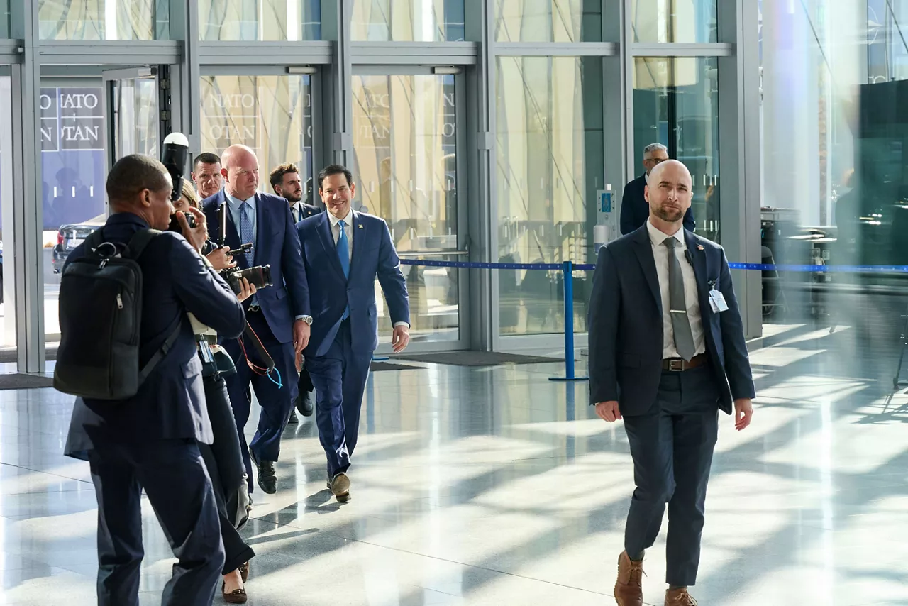 US Secretary of State, Marco Rubio, arriving at the NATO Foreign Ministerial