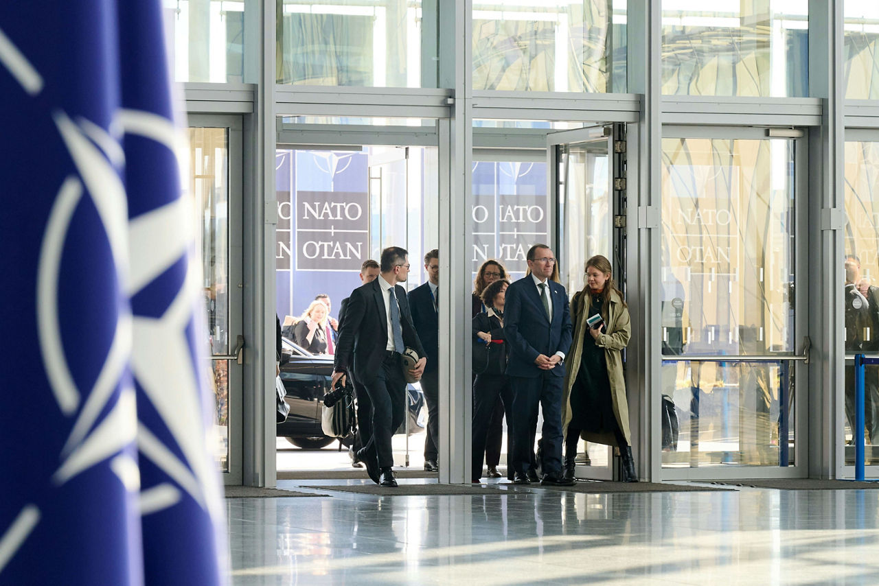 Norway Minister of Foreign Affairs, Espen Barth Eide, arriving at the NATO Foreign Ministerial 