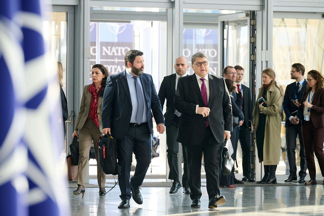 Minister of Foreign Affairs of Romania, Emil Hurezeanu, arriving at the NATO Foreign Ministerial