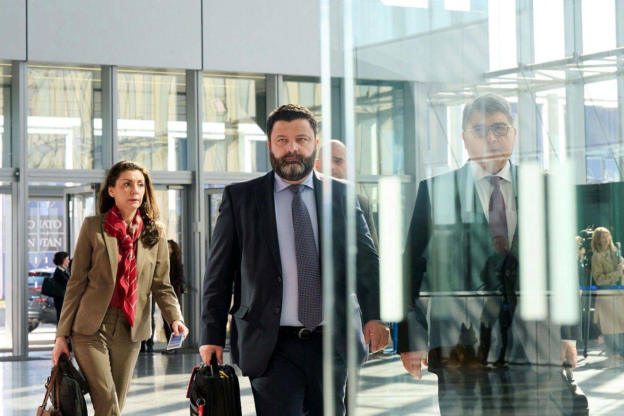 Minister of Foreign Affairs of Romania, Emil Hurezeanu, arriving at the NATO Foreign Ministerial