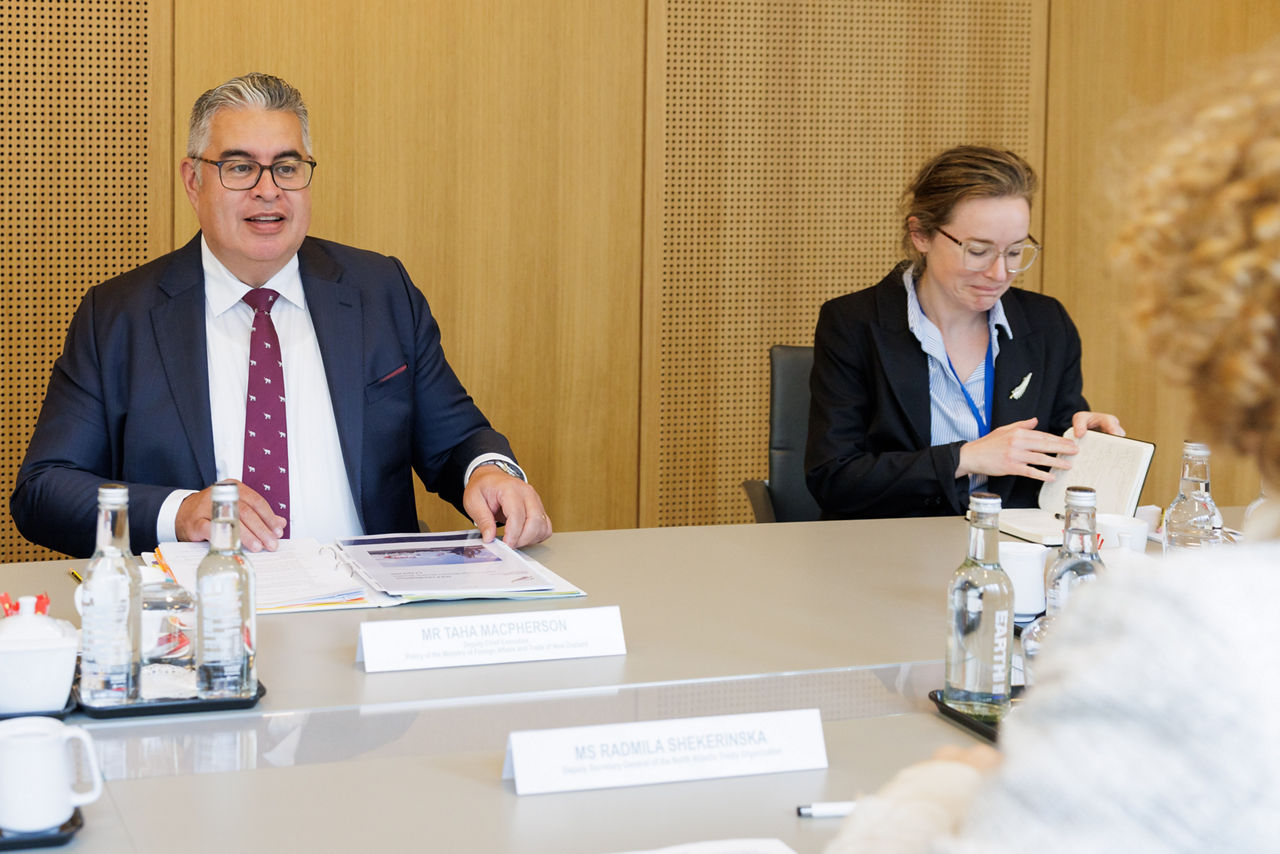 NATO Deputy Secretary General Radmila Shekerinska and Taha McPherson, Deputy Chief Executive, Ministry of Foreign Affairs of New Zealand