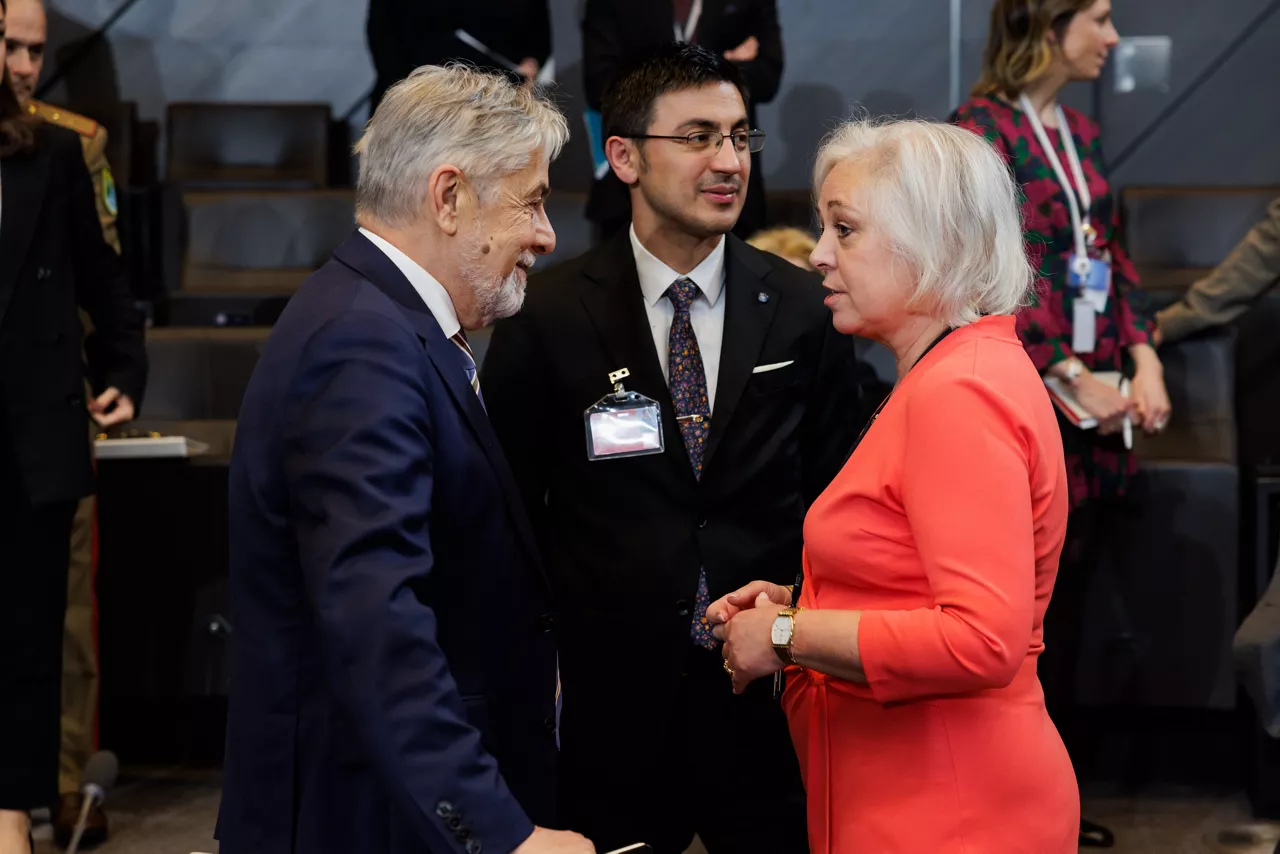 Ilir Gjoni (Permanent Representative,Albania), Endrit Yzeiraj (Deputy Minister of Foreign Affairs, Albania) and Ariadne Petridis (Permanent Representative, Belgium)