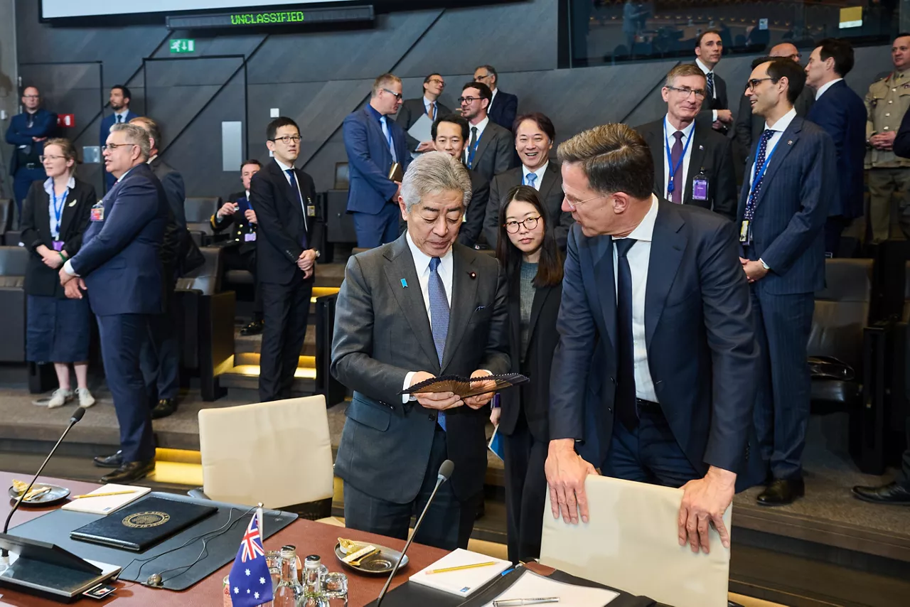 Takeshi Iwaya (Minister of Foreign Affairs, Japan) and NATO Secretary General Mark Rutte