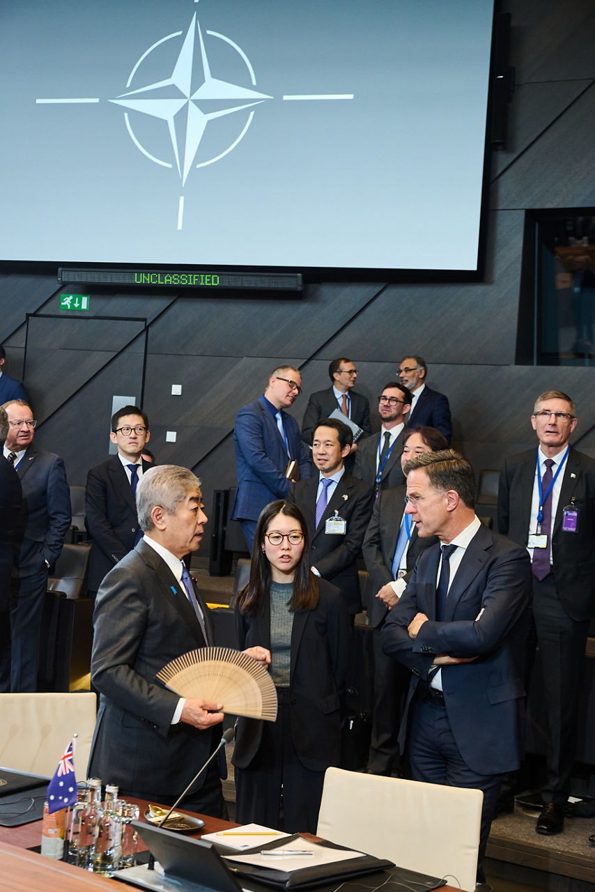 Takeshi Iwaya (Minister of Foreign Affairs, Japan) and NATO Secretary General Mark Rutte