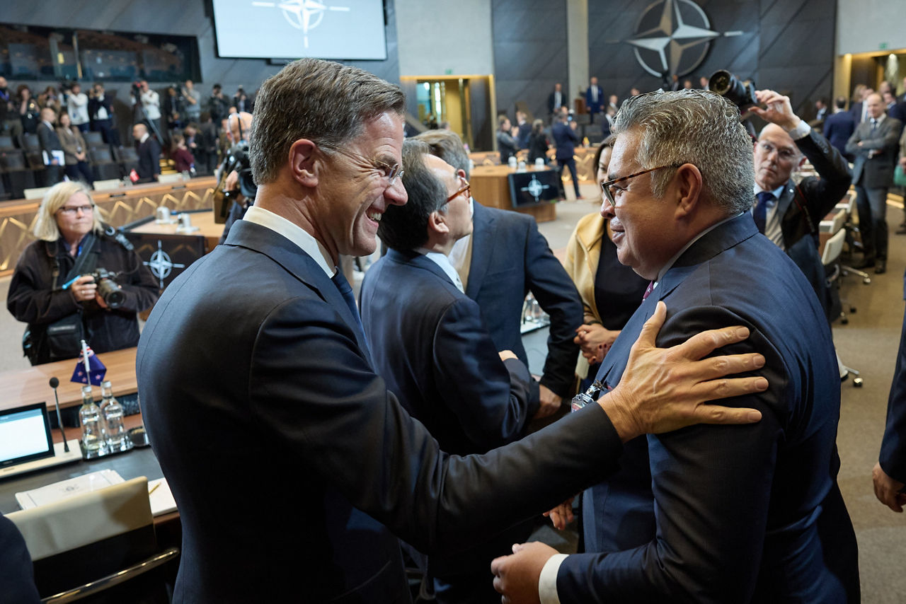 NATO Secretary General Mark Rutte and Taha Macpherson (Deputy Chief Executive, Ministry of Foreign Affairs, New Zealand)