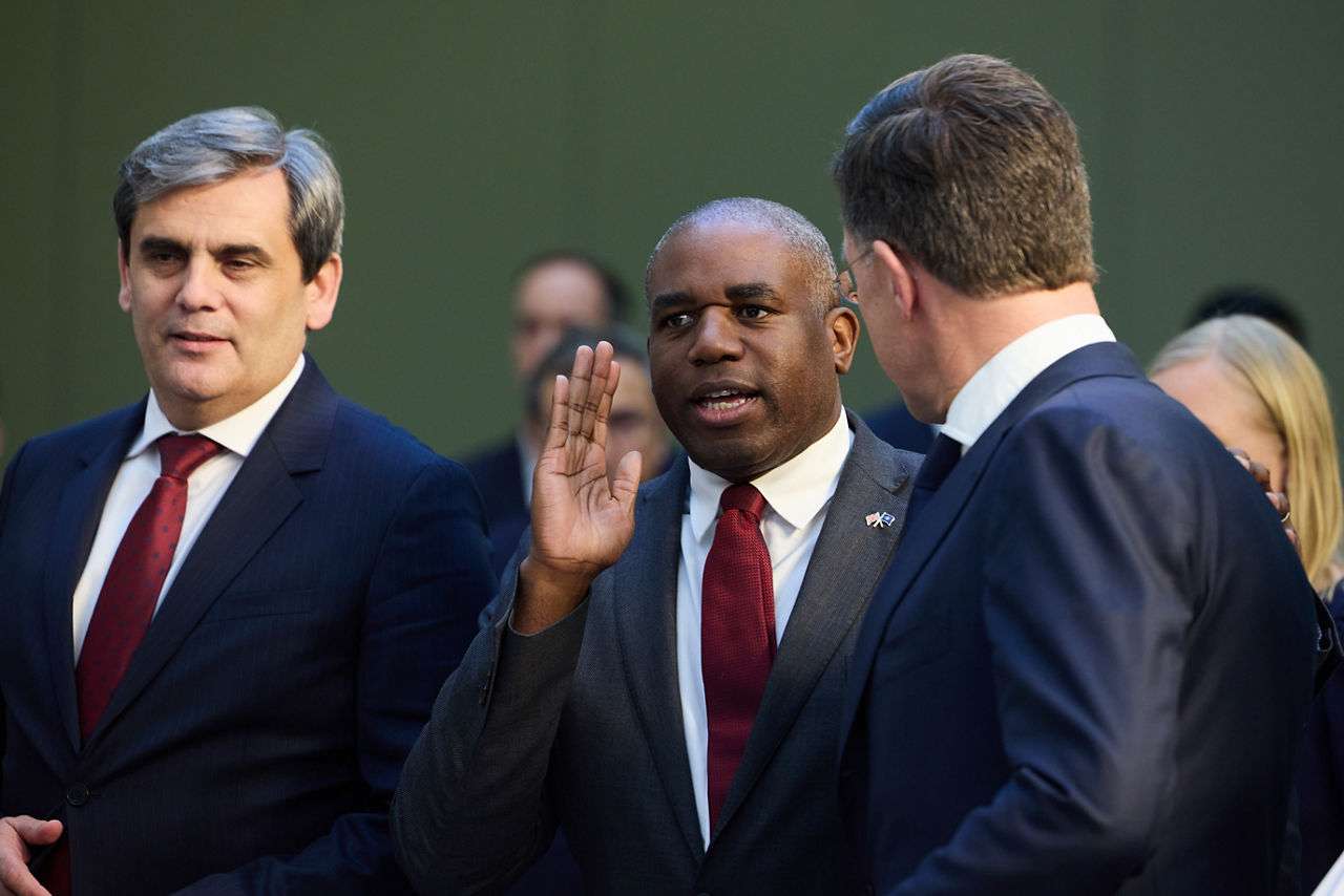 Ervin Ibrahimović (Minister of Foreign Affairs, Montenegro), David Lammy (UK Foreign Secretary) and NATO Secretary General Mark Rutte 